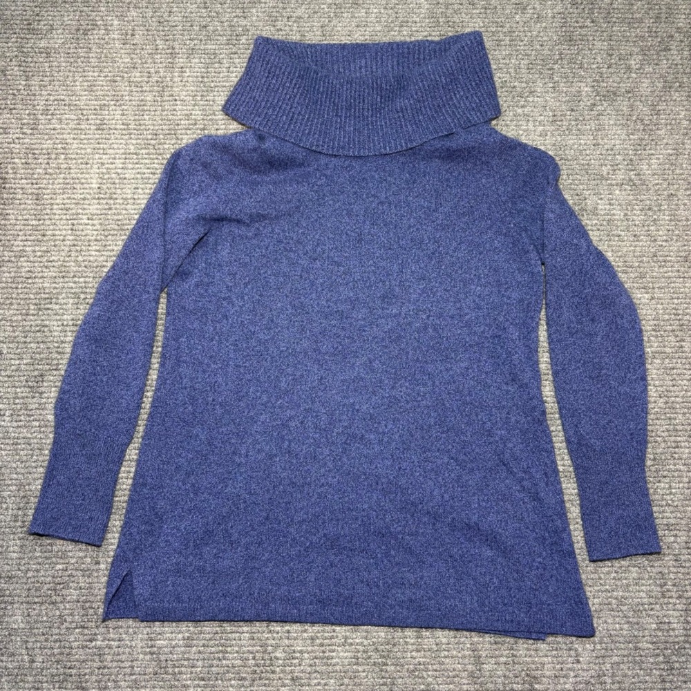 Talbots Pure Cashmere Sweater Womens Medium‎ Blue Cowl Neck Long Sleeve Pullover